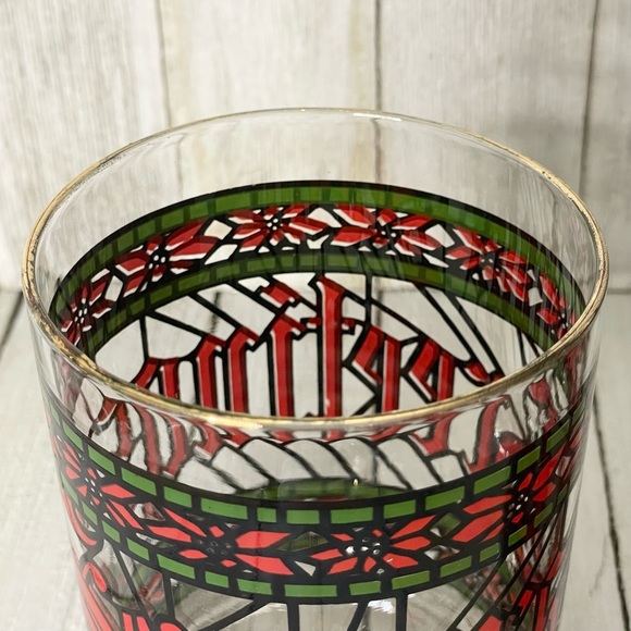 HOUZE Seasons Greetings Stained Glass Gold Rimmed Lowball Glass Tumbler Set - Picture 6 of 8